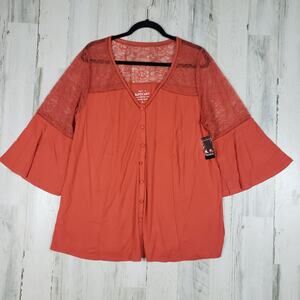 NWT Torrid Super Soft Rust Bell Sleeve Blouse Women's Size 1/1X